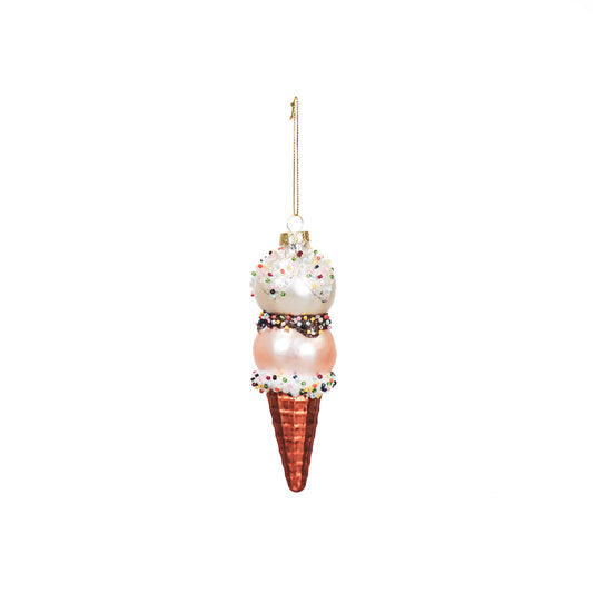 Xmas Hanger - Ice Cream - Glass - Pink/White - 5x14cm