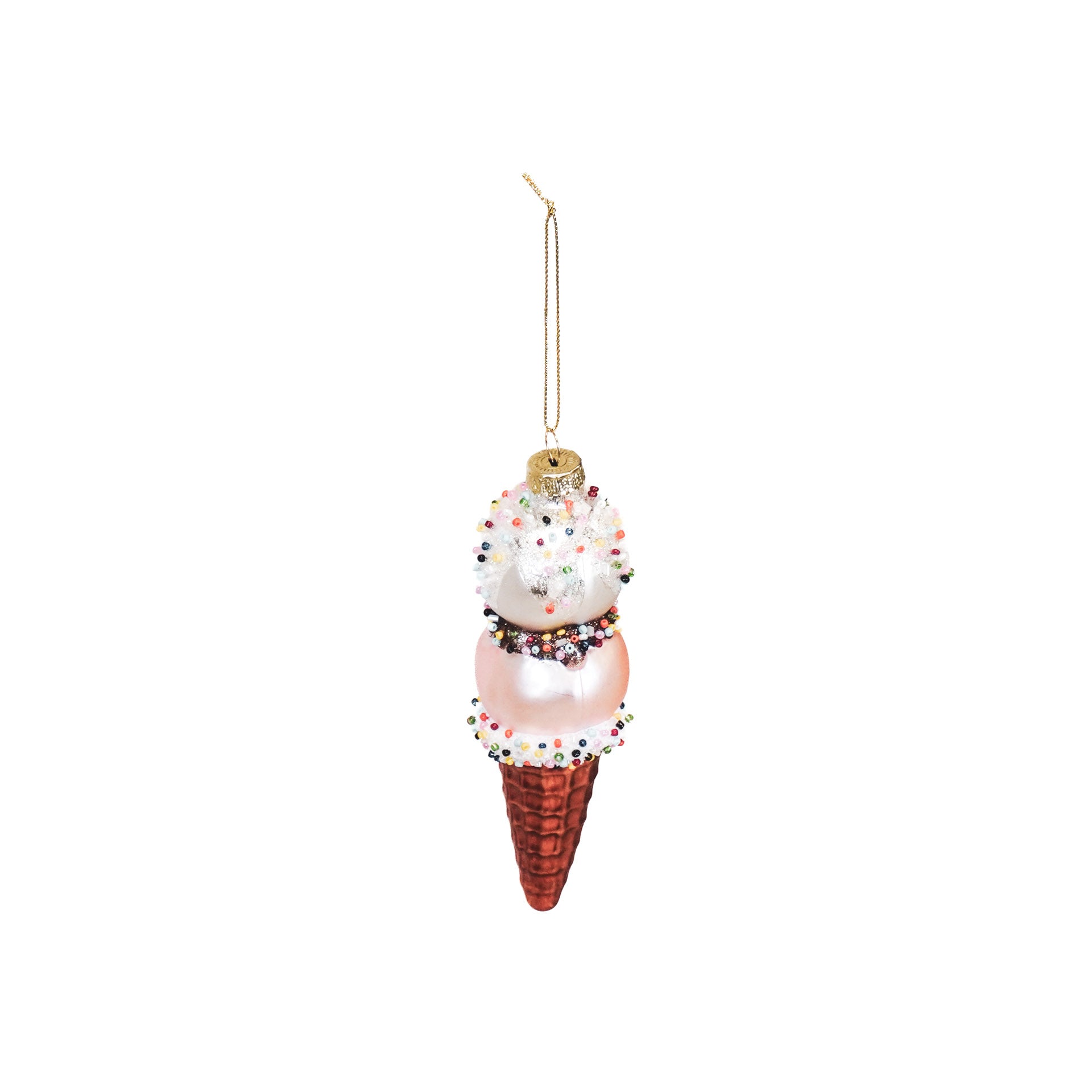 Xmas Hanger - Ice Cream - Glass - Pink/White - 5x14cm