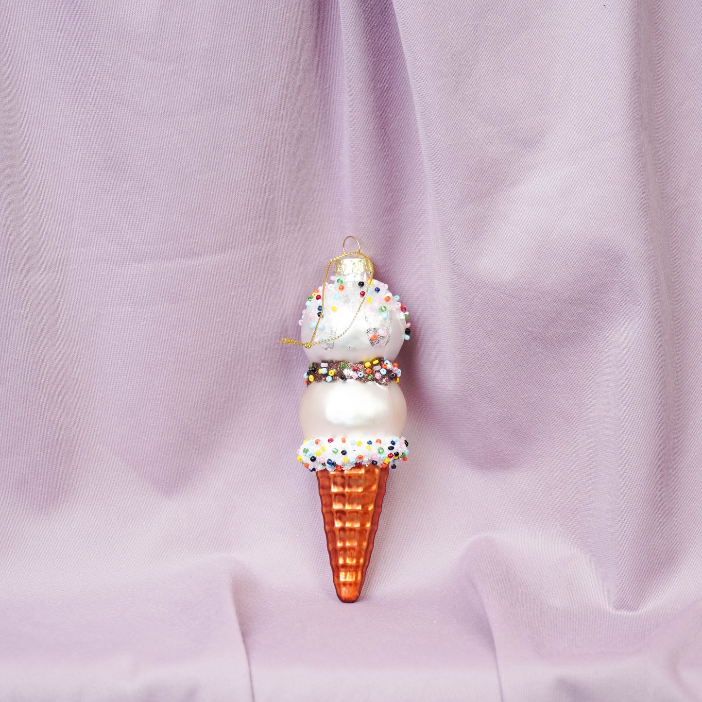 Xmas Hanger - Ice Cream - Glass - Pink/White - 5x14cm