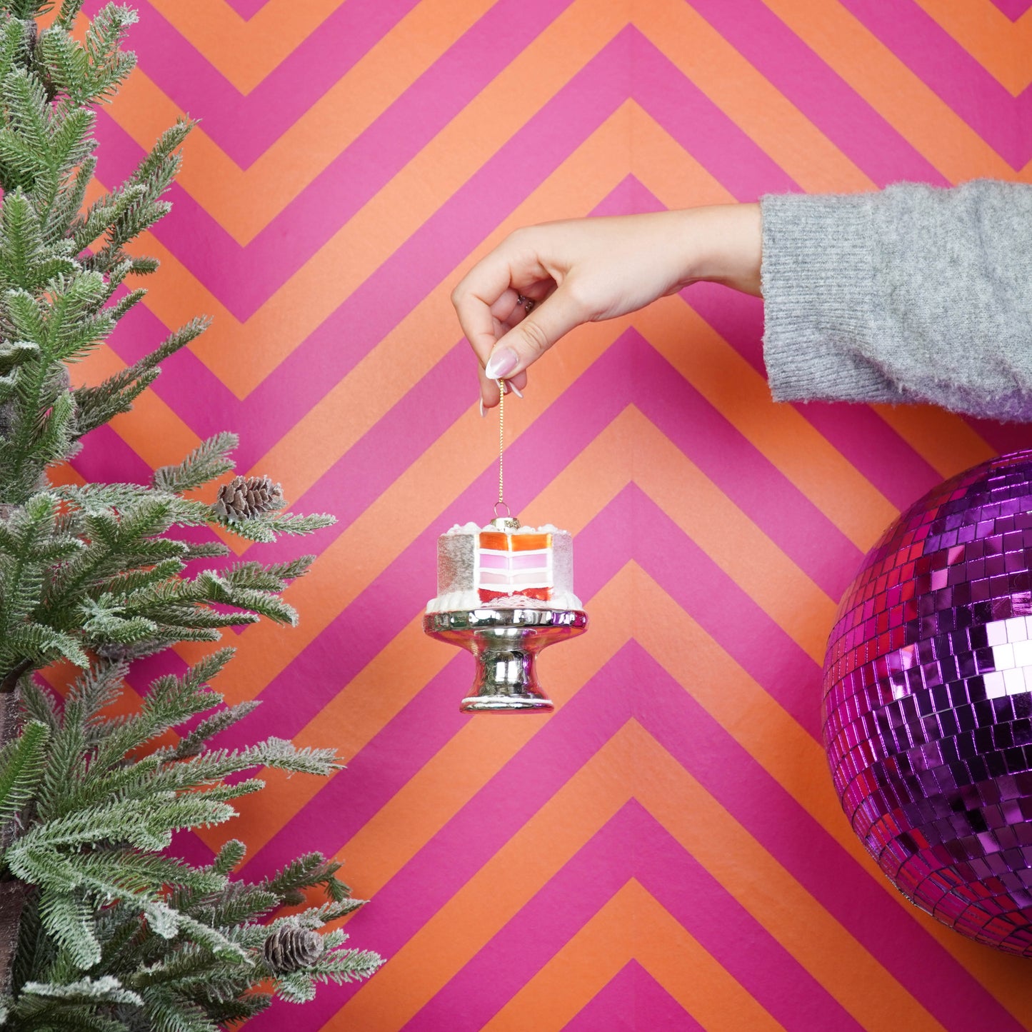 Xmas Hanger - Pie - Glass - Pink - 9x11cm