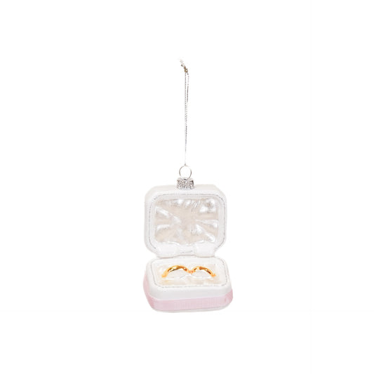 Christmas Decoration -  Christmas Hanger - Marry Me Rings - Pink/ White/ Gold - Glass - 6,5x4,5x11cm