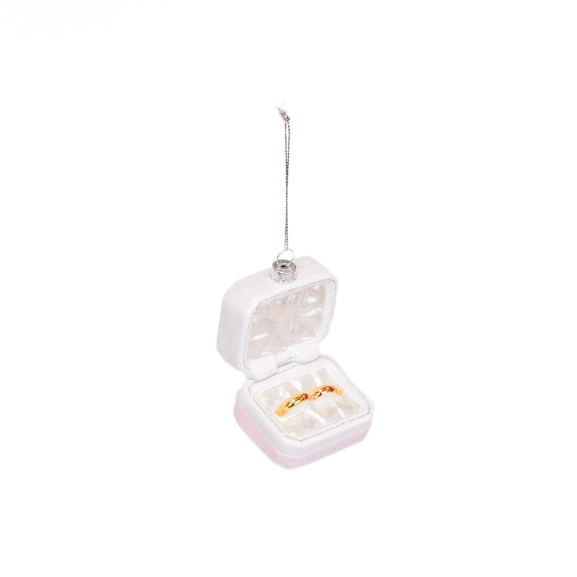 Christmas Decoration -  Christmas Hanger - Marry Me Rings - Pink/ White/ Gold - Glass - 6,5x4,5x11cm
