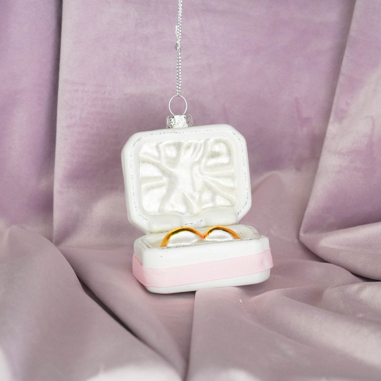 Christmas Decoration -  Christmas Hanger - Marry Me Rings - Pink/ White/ Gold - Glass - 6,5x4,5x11cm