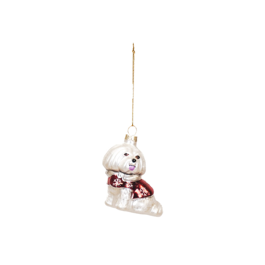 Xmas Hanger - Dog Shih Tzu - Glass - White - 7x4,5x7,5cm