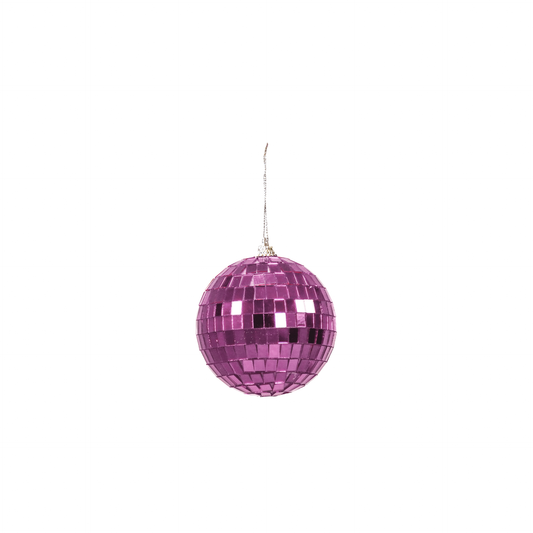 Xmas- Ornament - Disco Ball - Glass - Pink - 8x8x8cm