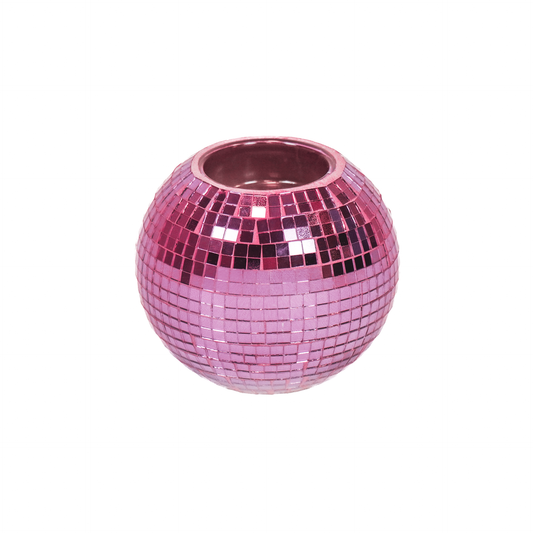 Candle holder - Tealight - Disco - Glass - Pink -10x8cm