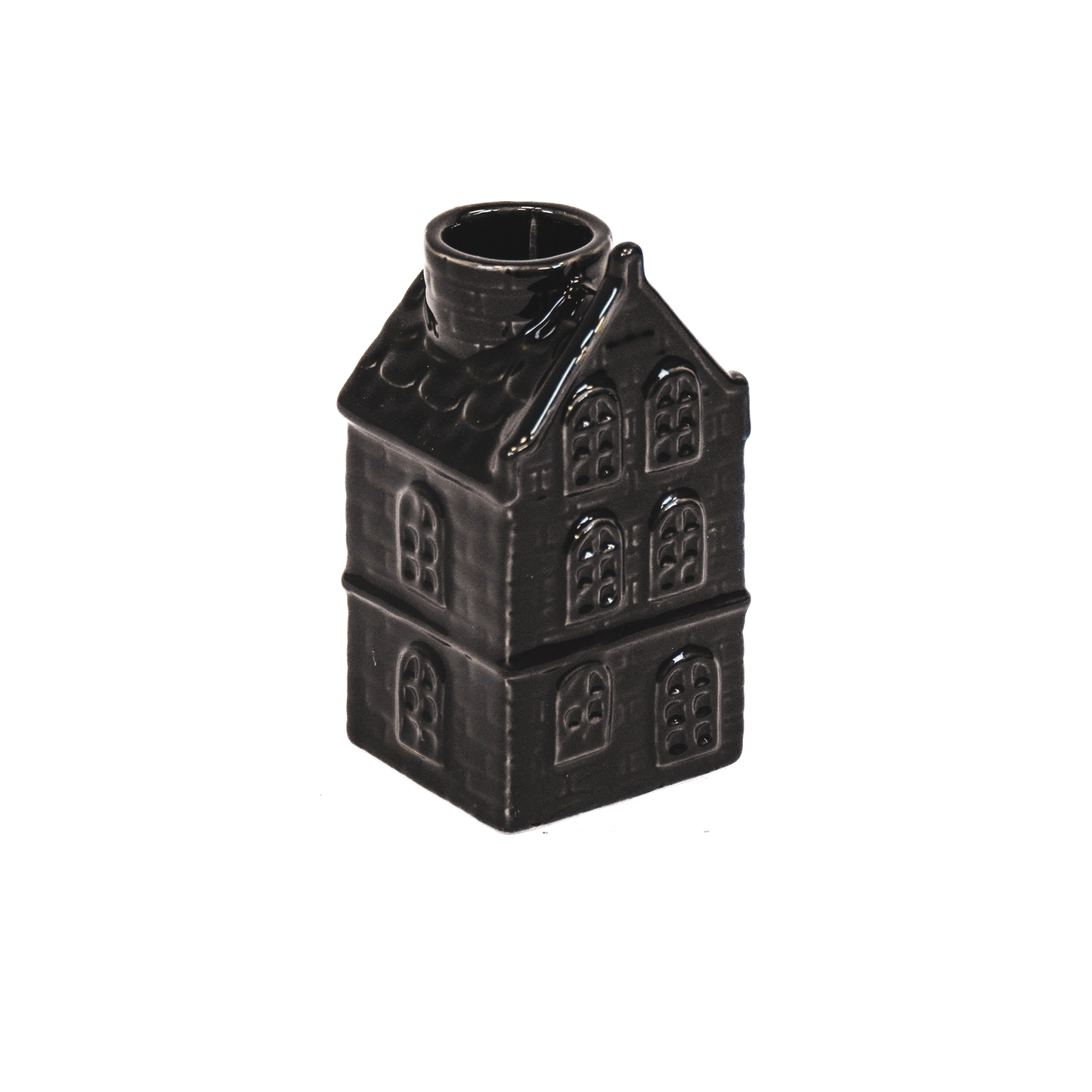 Candle holder - House - Ceramics - Black - 6x5,5x11cm