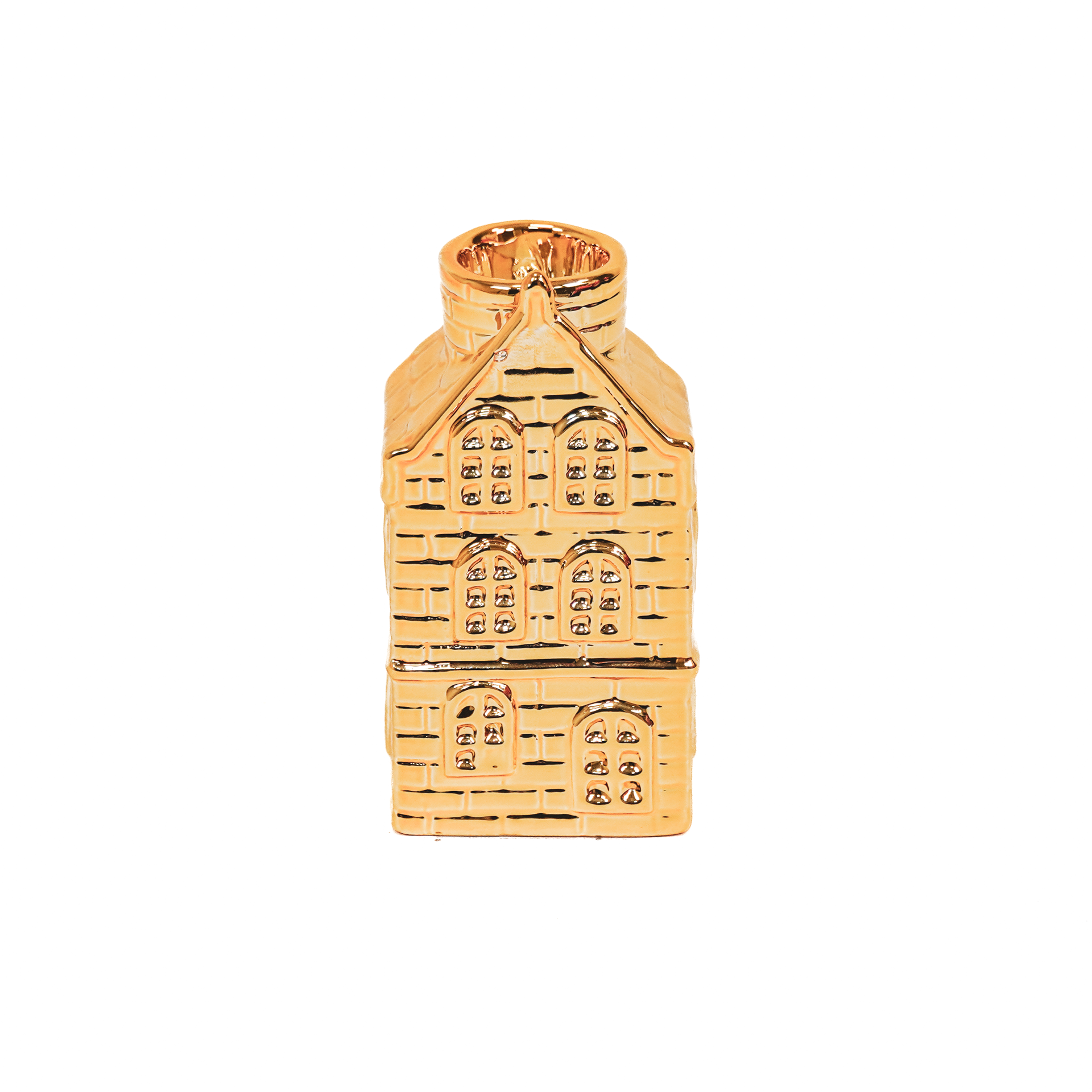 Candle holder - House - Ceramics - Gold - 6x5,5x11cm