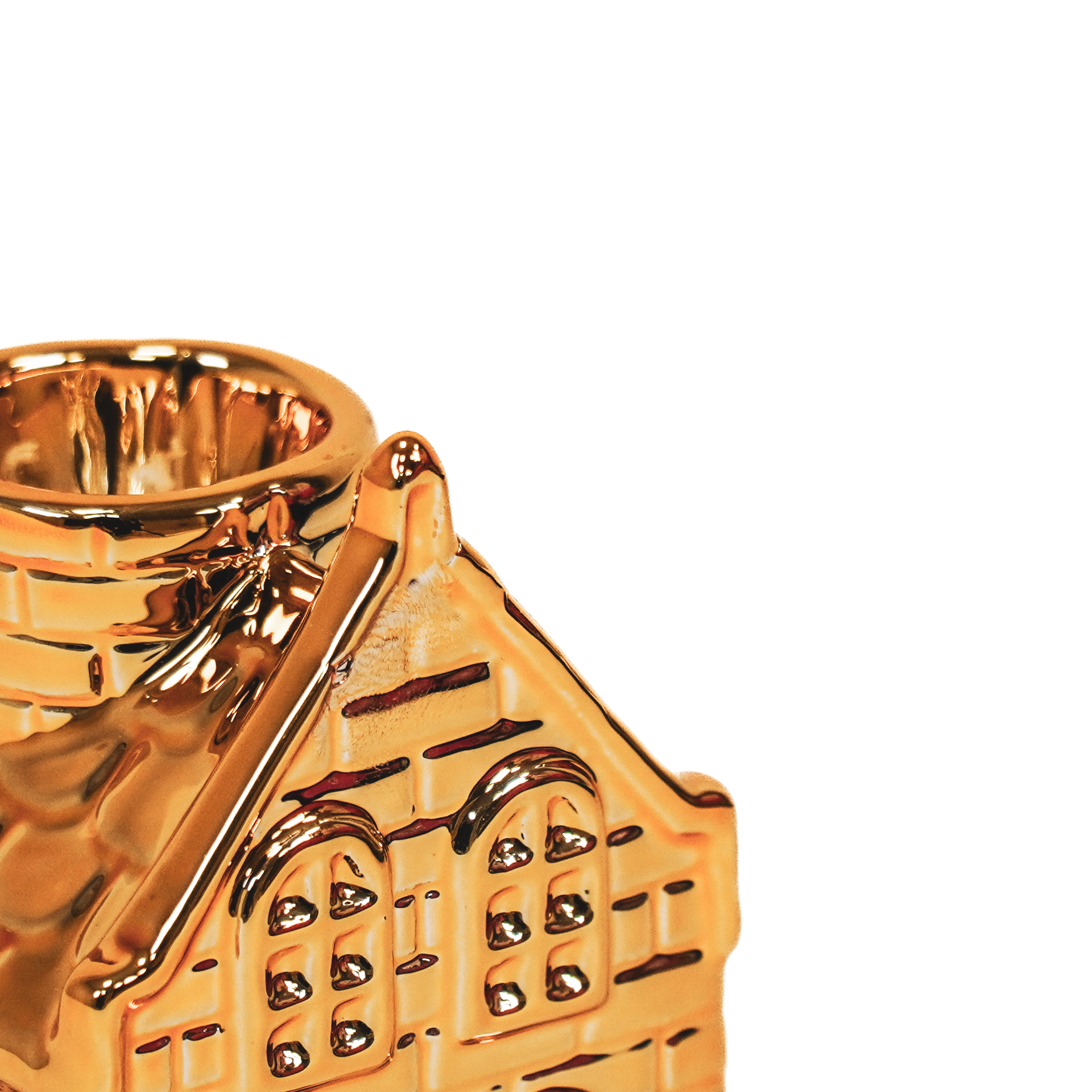 Candle holder - House - Ceramics - Gold - 6x5,5x11cm
