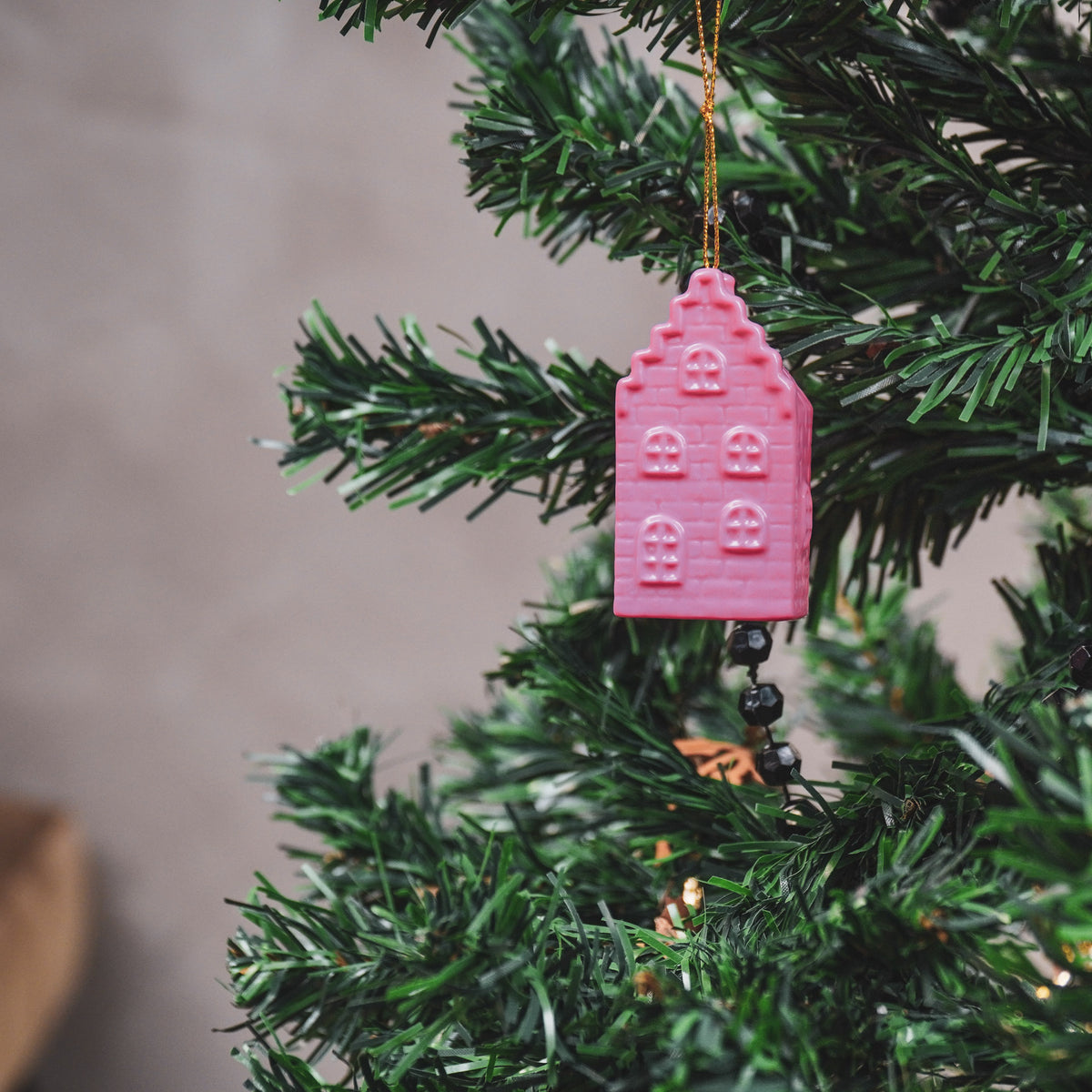 Xmas Hanger - House - Ceramics -  Neon Pink - 3,5x2x6,5cm