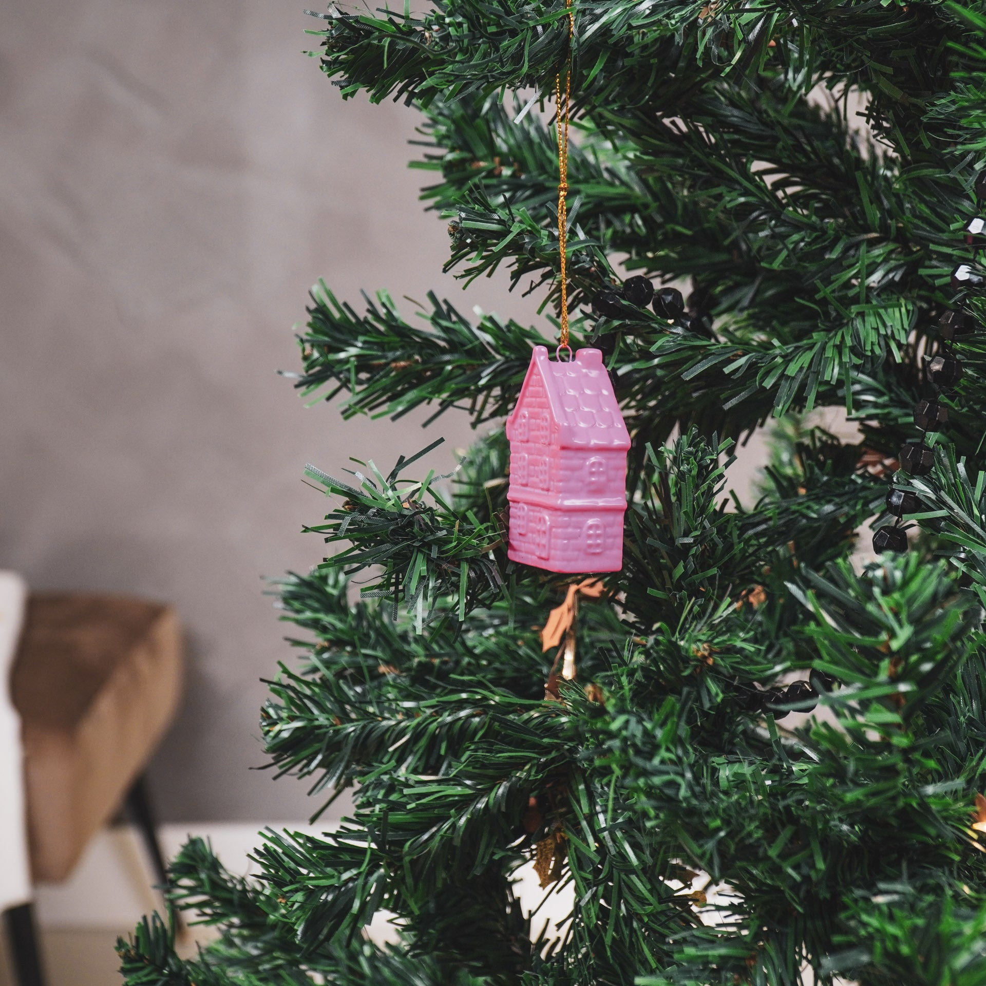Xmas Hanger - House - Ceramics -  Neon Pink - 3,5x2x6,5cm