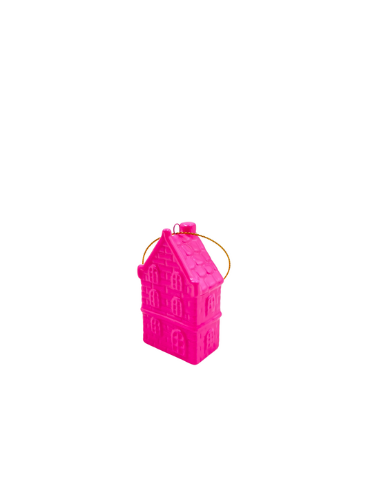 Xmas Hanger - House - Ceramics -  Neon Pink - 3,5x2x6,5cm