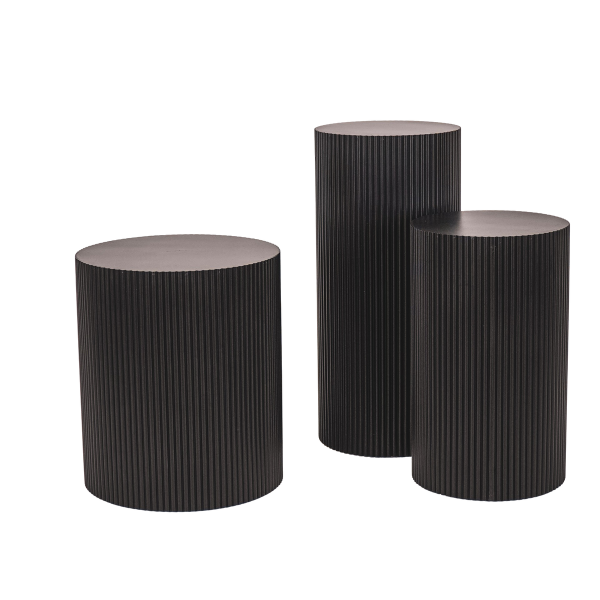 Round Side Table – Ribbed Cylinder Design – MDF – Black– 30x54cm