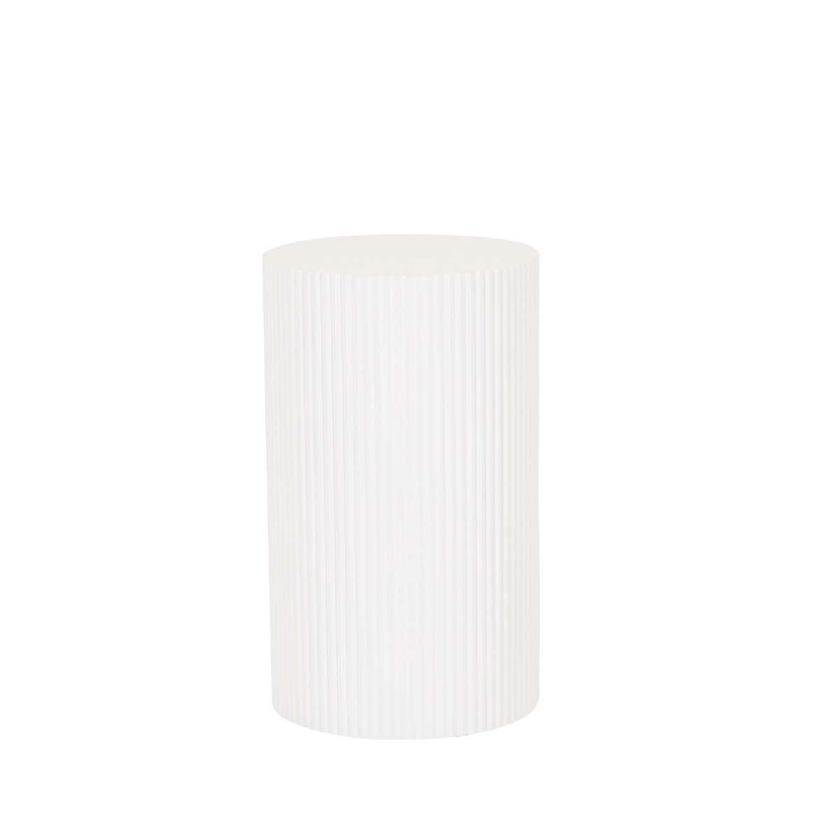 Round Side Table – Ribbed Cylinder Design – MDF – White – 30x54cm