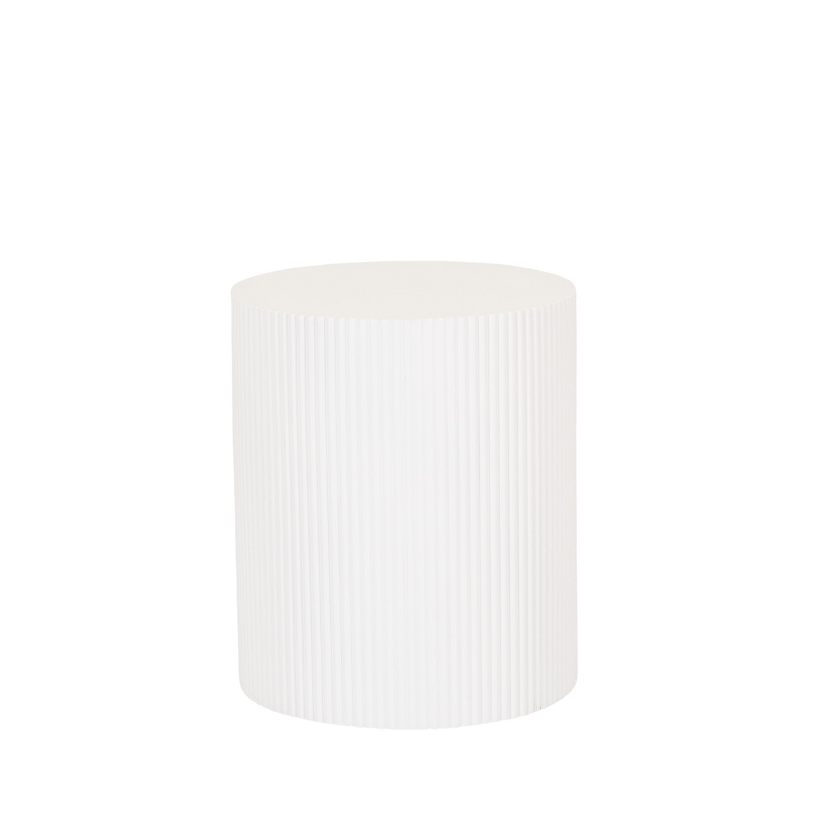 Round Side Table – Ribbed Cylinder Design – MDF – White – 39x45cm