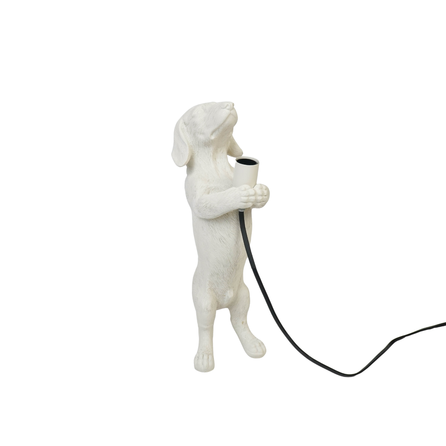 Table Lamp - Dachshund Lamp - Polyresin - Cream White - E14 - 10x15x38cm