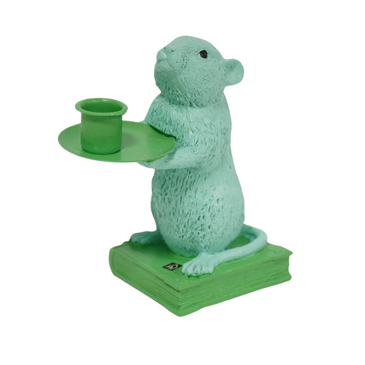 Candle holder - Mouse - Polyresin - Mint/Green - 8x10x17cm