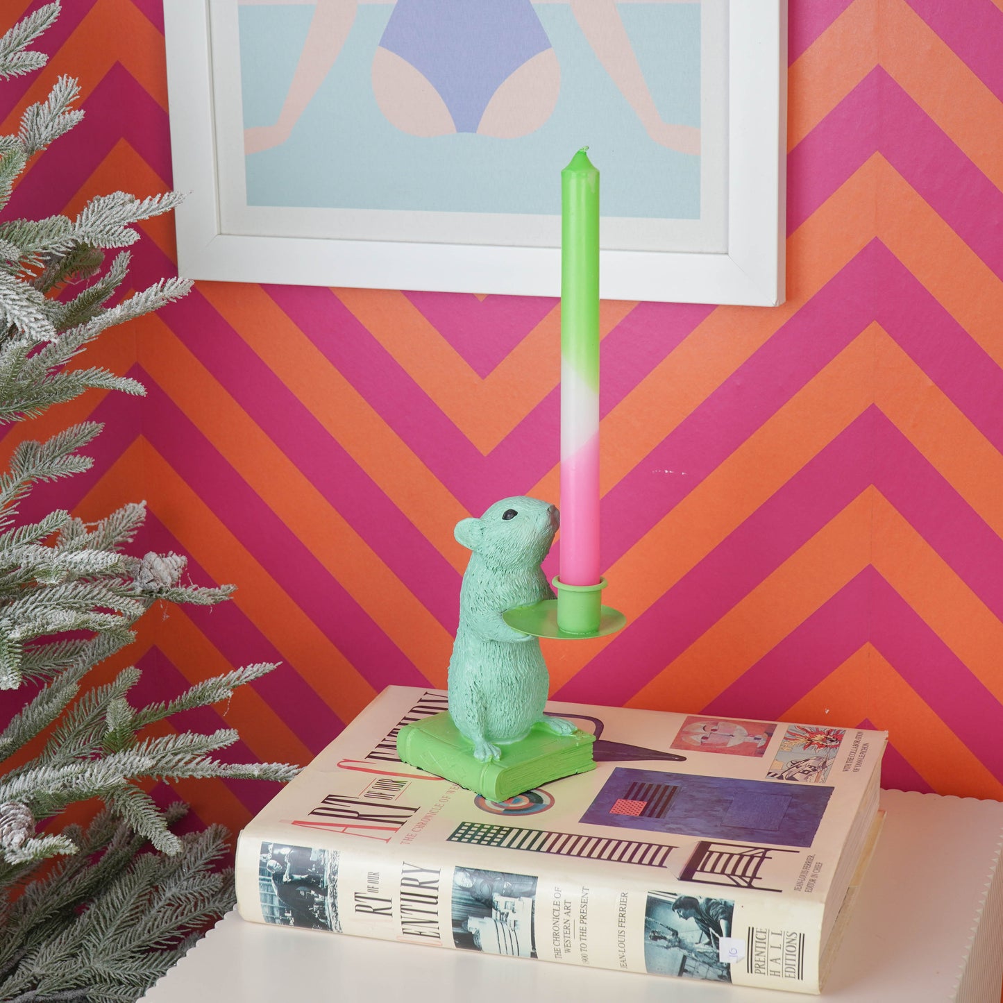 Candle holder - Mouse - Polyresin - Mint/Green - 8x10x17cm