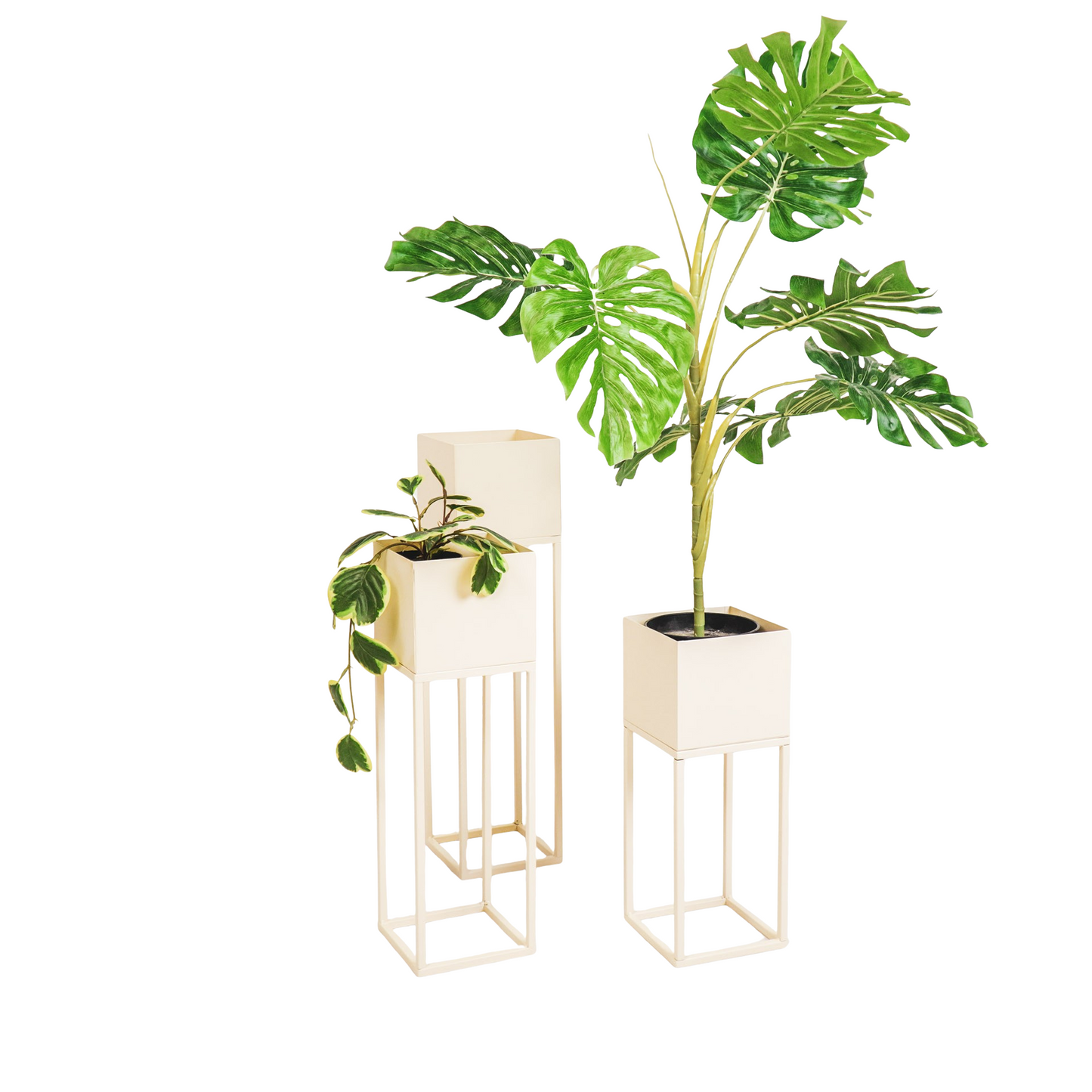 Pot - Standing Plant Holder - Metal-Sand - 15x15x40|50|60cm