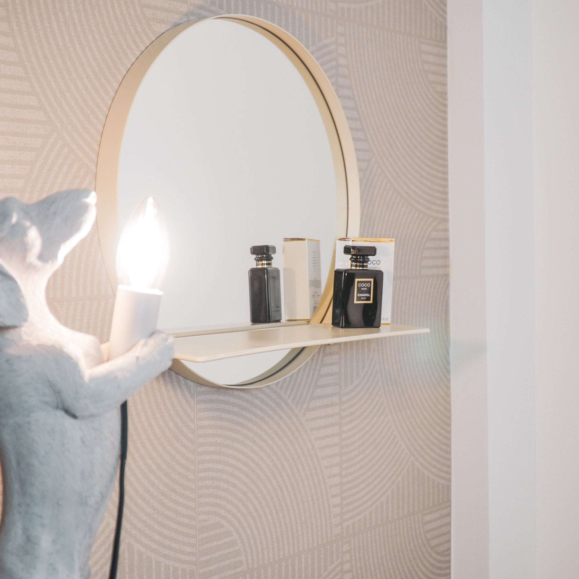 Mirror - Round - Metal - With Shelf - Sand- Ø40cm