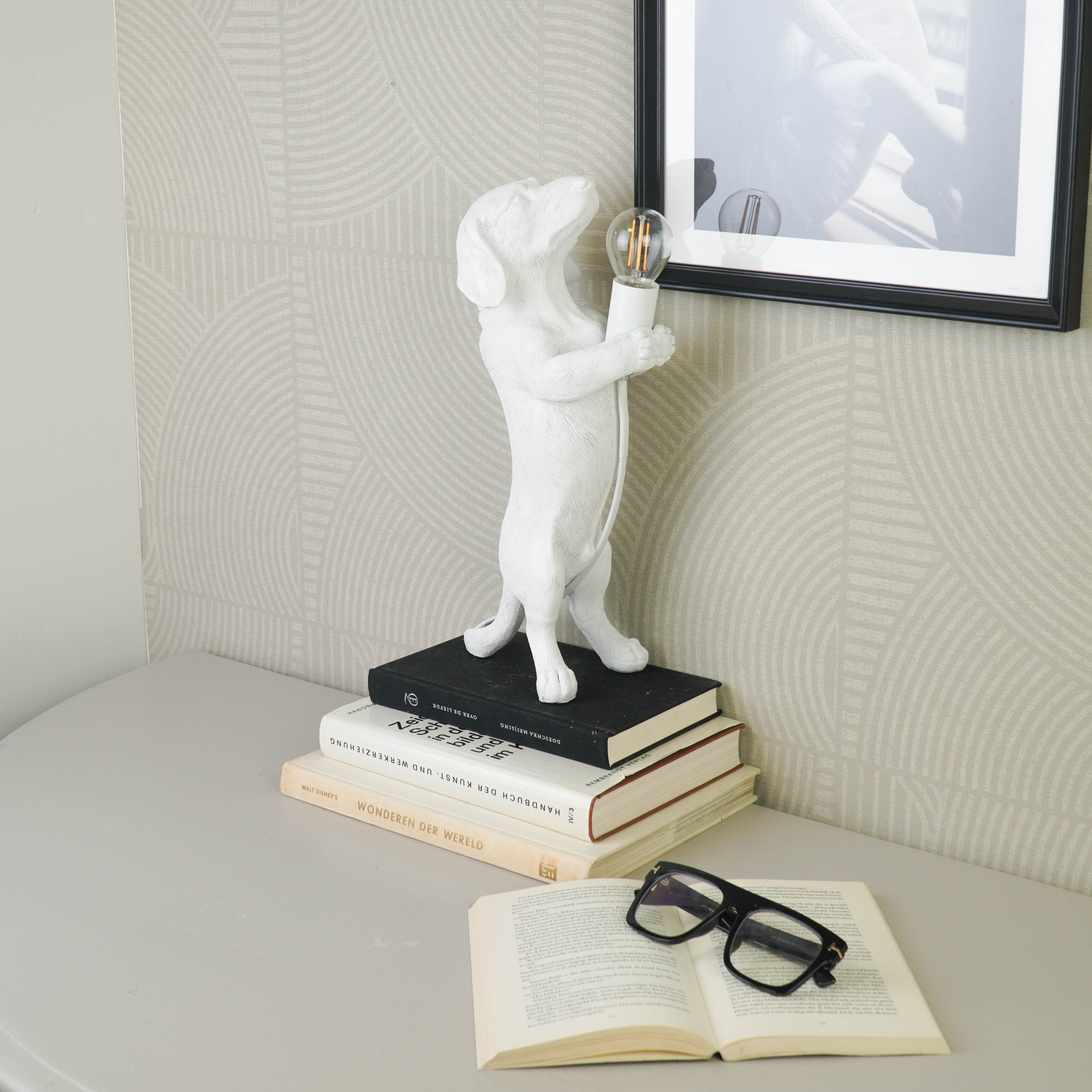 Table Lamp - Dachshund Lamp - Polyresin - White - E14 - 10x15x38cm
