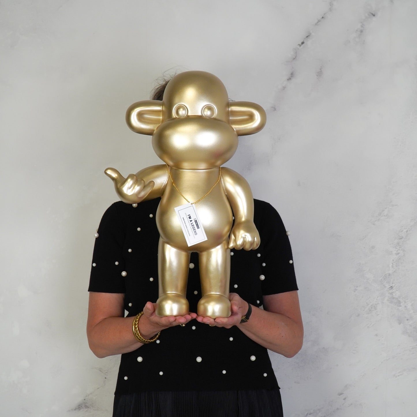 Ornament - Hang Loose Monkey Figurine 'The Legend'  - Polyresin - Gold - 33x21x50cm