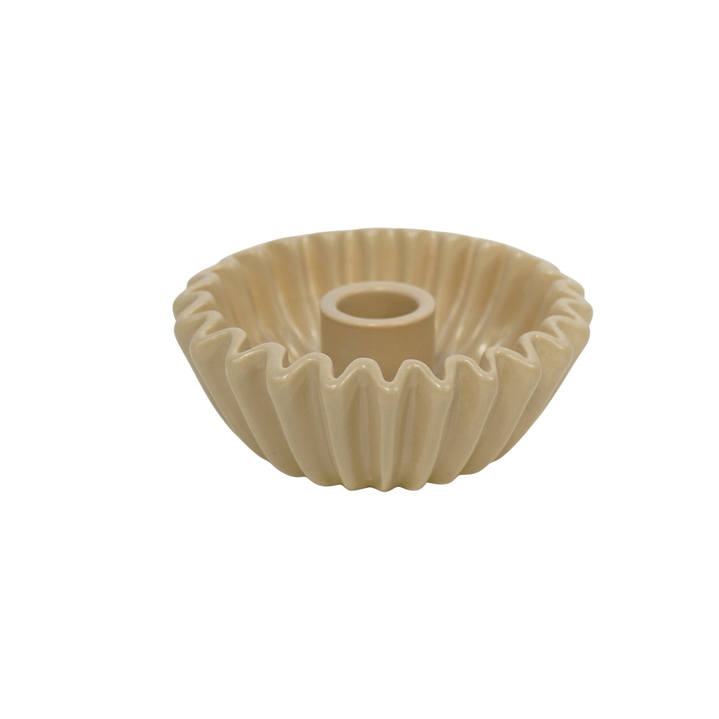 Candle holder - Pleated Bowl - Ceramics- Sand  12x12x5cm