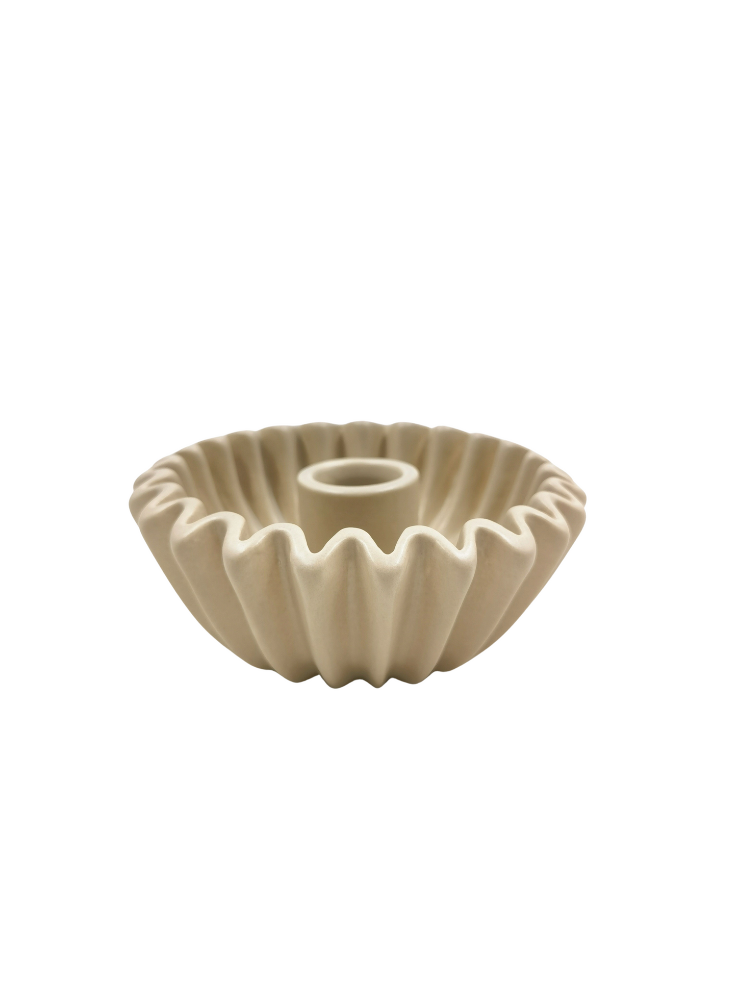 Candle holder - Pleated Bowl - Ceramics- Sand  12x12x5cm