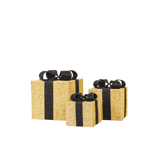 Ledlight - Set of 3 giftboxes Gold/Black / LED 15,20,25 cm