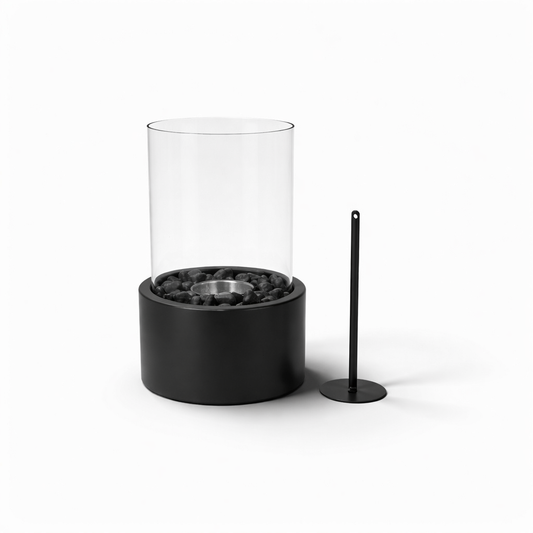 Table Fireplace - Round - Metal/Glass - Black - 18x18x26,5cm