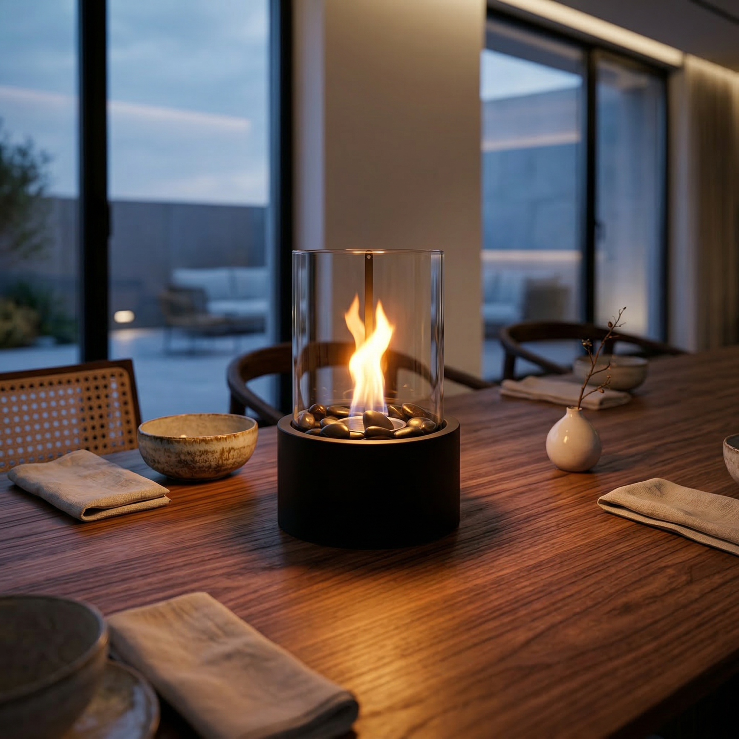 Table Fireplace - Round - Metal/Glass - Black - 18x18x26,5cm