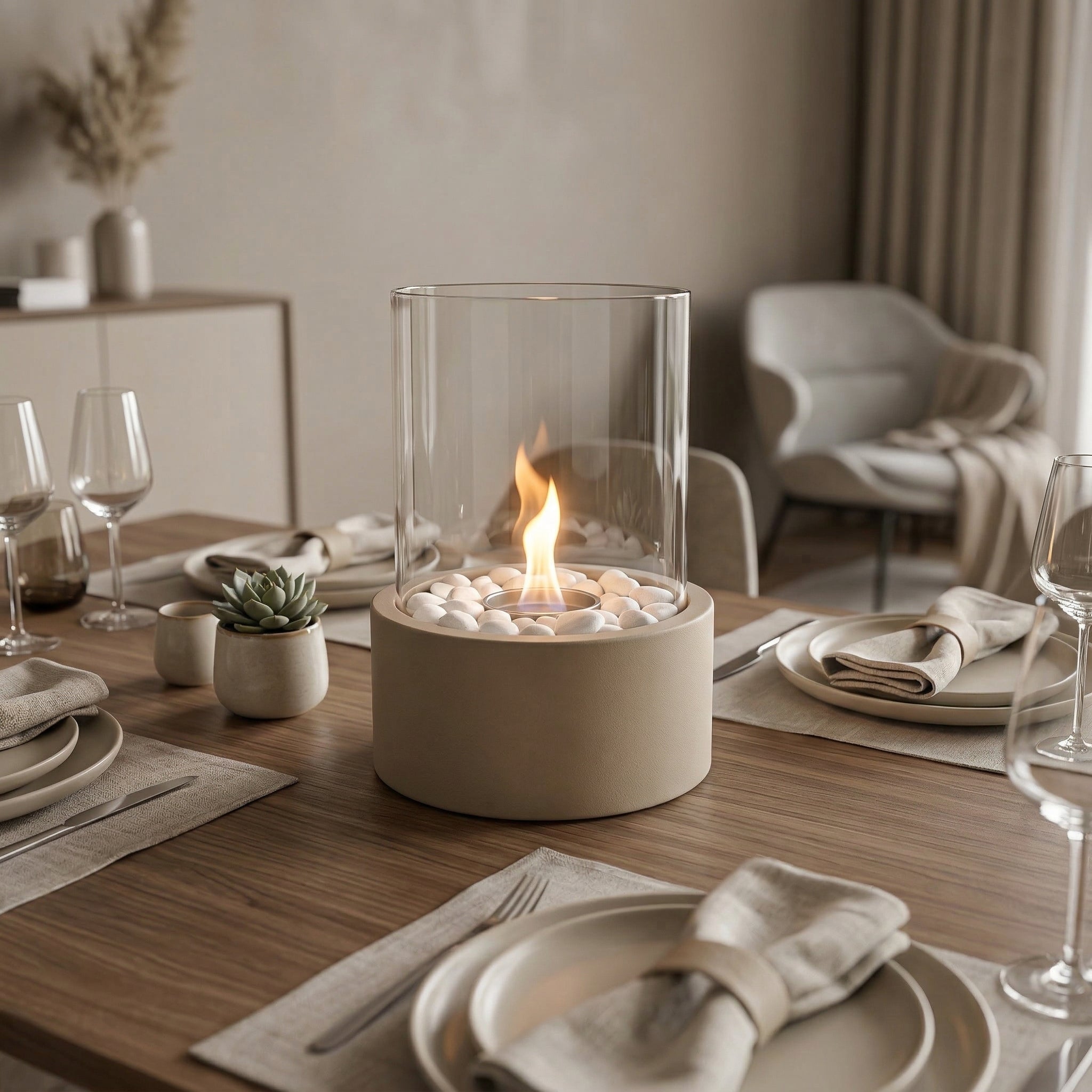 Table Fireplace - Round - Sand - 21x21x28cm