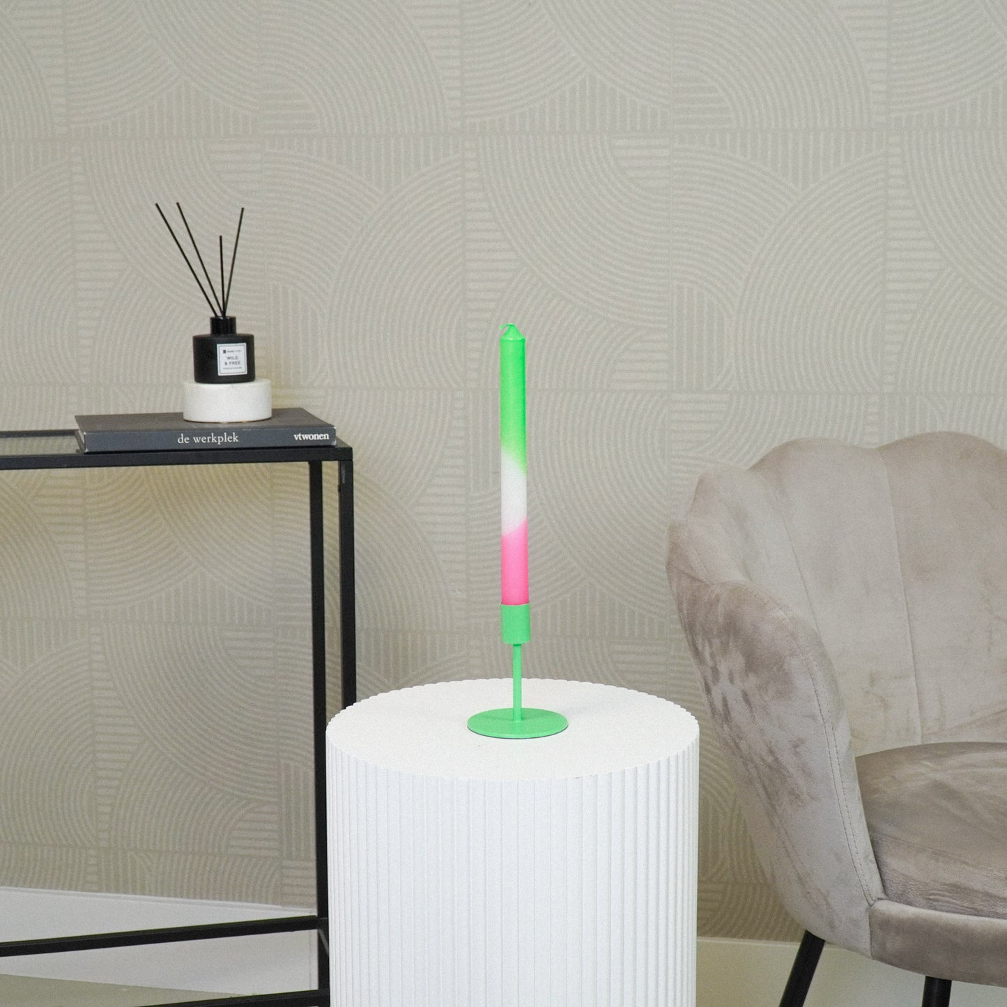 Candleholder - Basic - Metal - Neon Green - 8x8x10cm