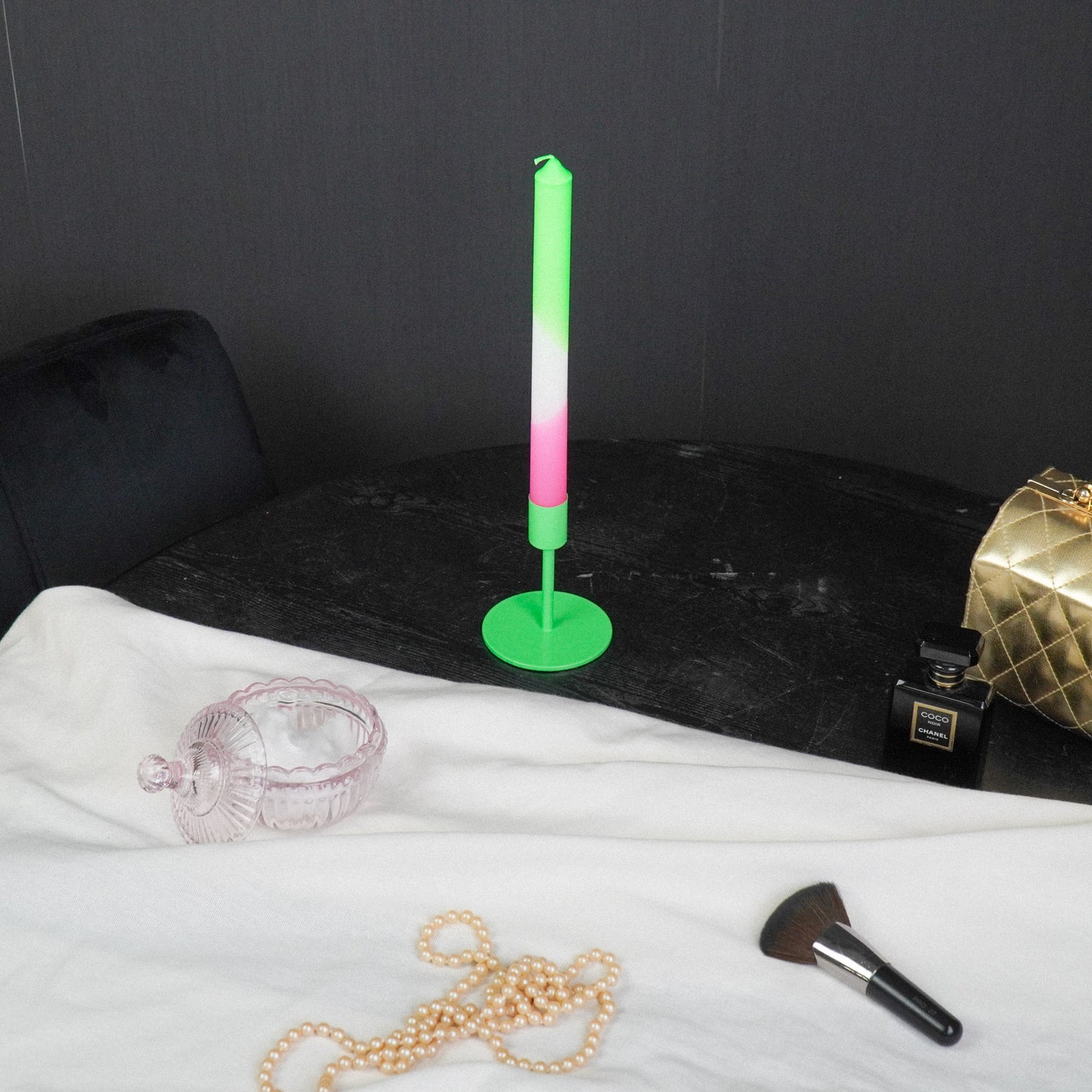 Candleholder - Basic - Metal - Neon Green - 8x8x10cm