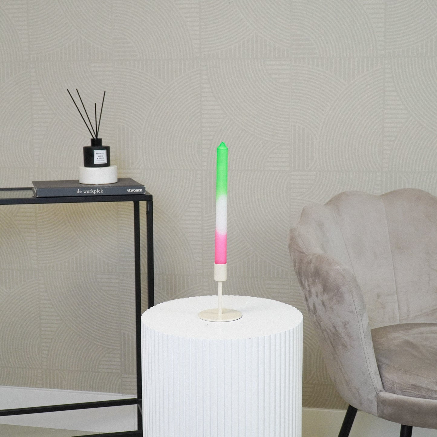 Candleholder - Basic - Metal - Sand - 8x8x10cm