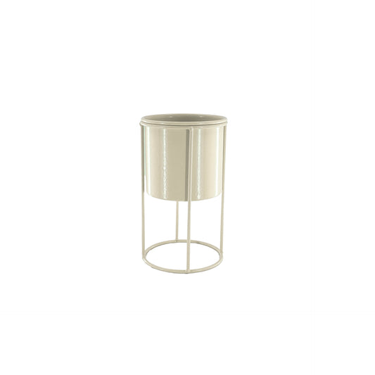 Pot- Plant Holder - Metal - Sand - 11x11x19cm