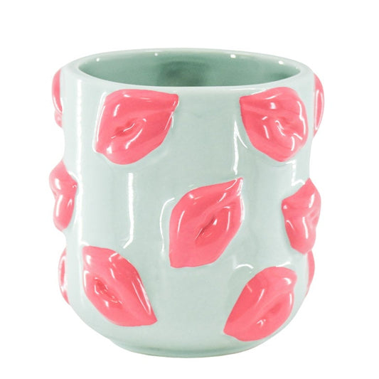 Pot - Kisses - Ceramics - Mint/Pink -11x11x11,5cm