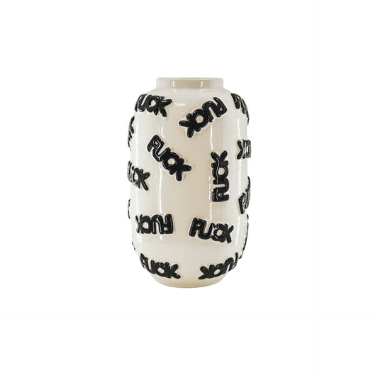 Vase - 'FUCK' - Ceramics - White/Black -  17x17x27cm