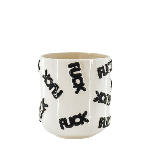 Pot - 'FUCK' - Ceramics - White/Black -  17,5x17,5x17,5cm