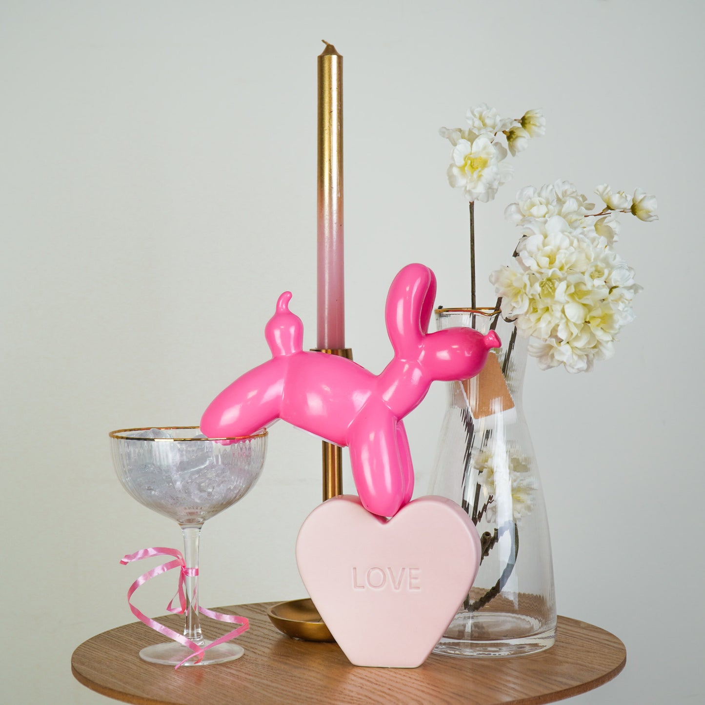 Ornament- Money Bank Balloon Dog- Neon Pink-17x7x17cm