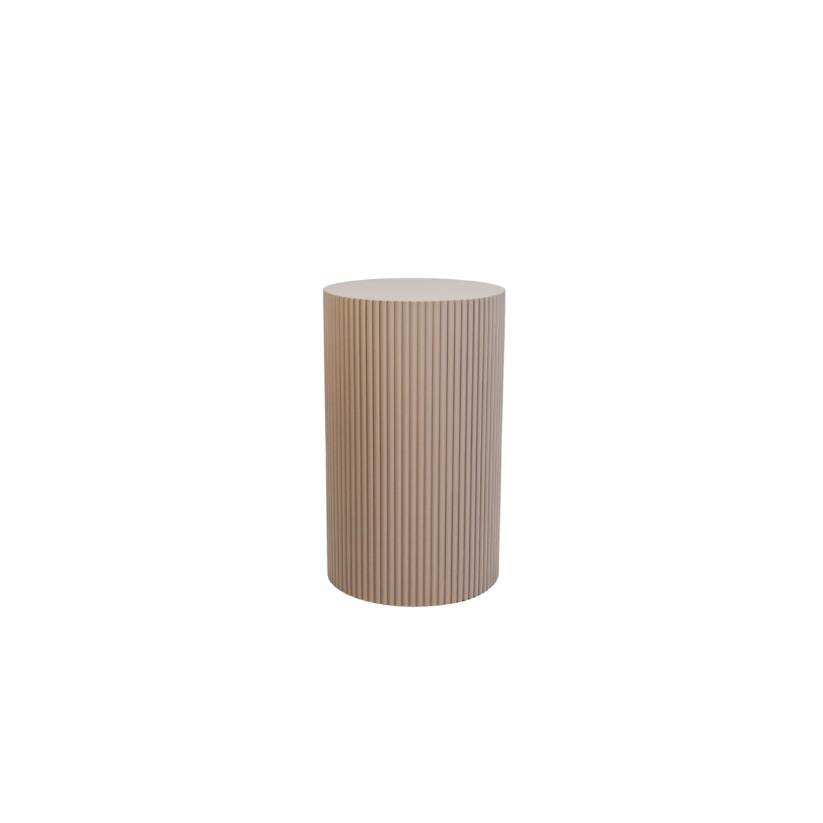 Round Side Table – Ribbed Cylinder Design – MDF – Taupe – 30x54cm