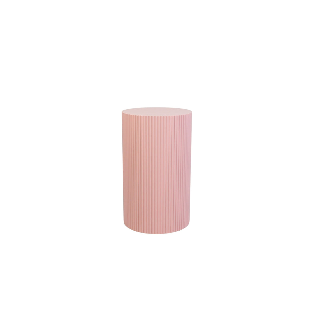 Round Side Table – Ribbed Cylinder Design – MDF – Light Pink – 30x54cm