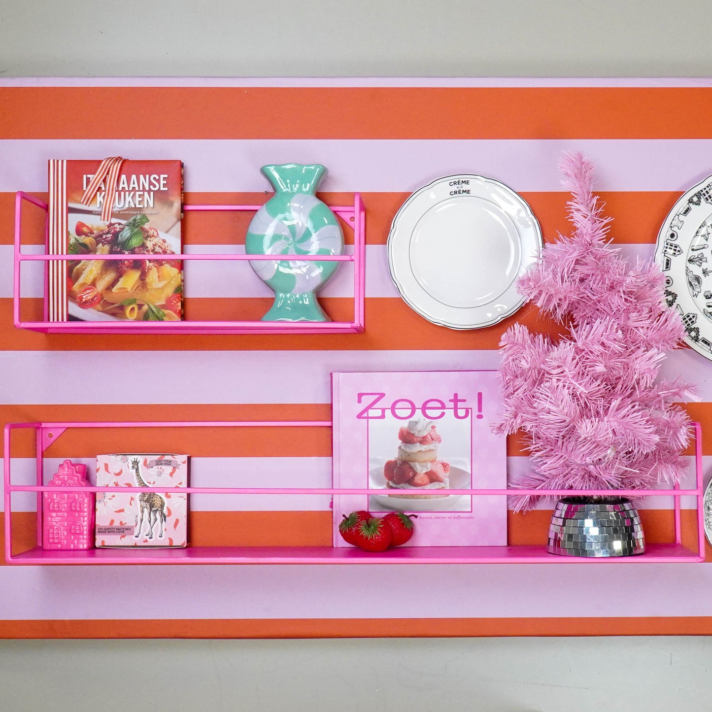 Wall Shelf - Metal - Neon Pink - Set of 2 - 40|80x14x16cm