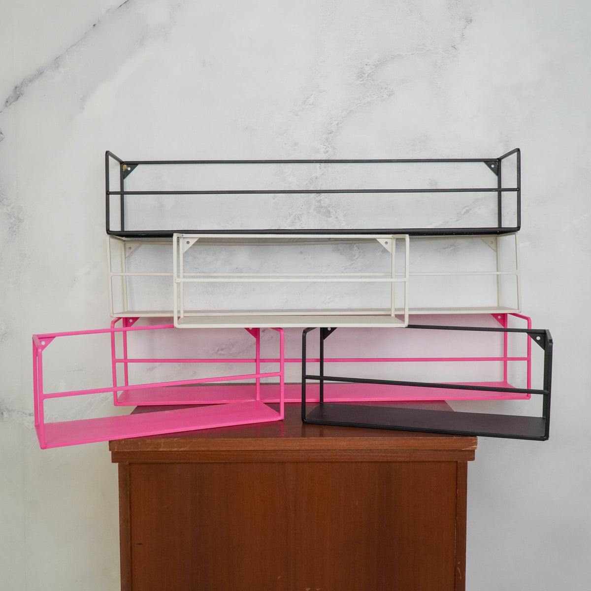 Wall Shelf - Metal - Neon Pink - Set of 2 - 40|80x14x16cm