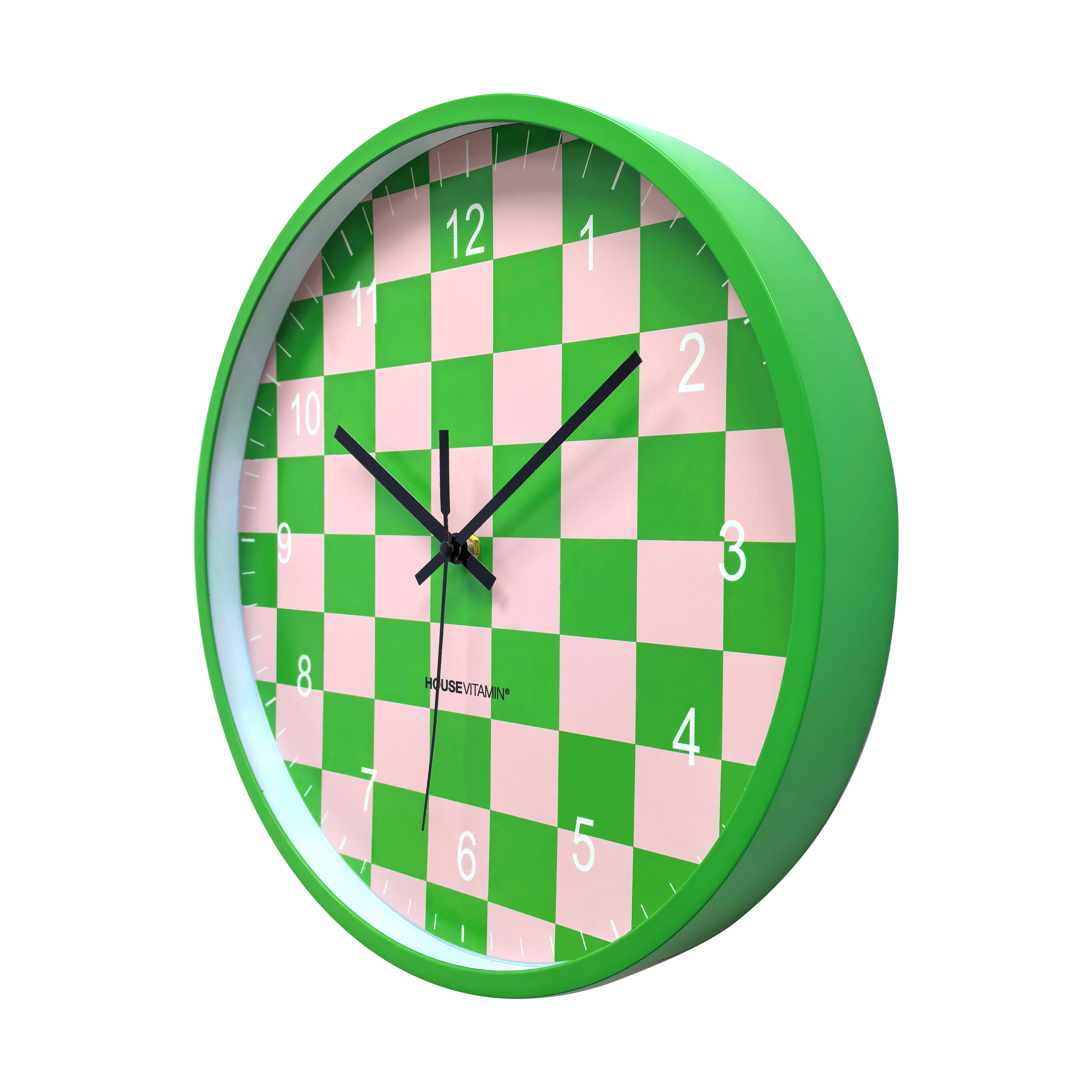 Clock - Wall Clock - Block Pattern - Green/Pink - 34x4x34cm