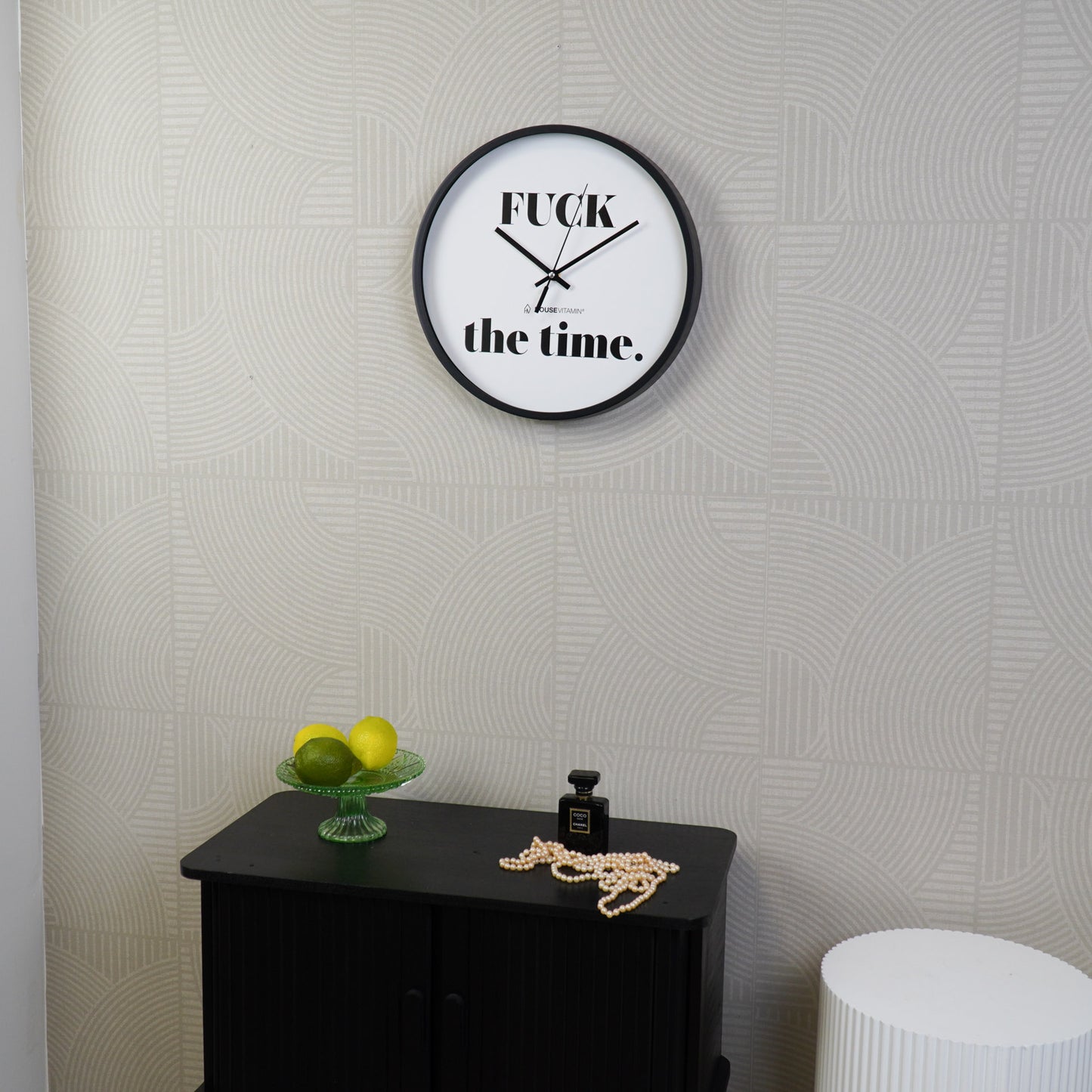 Wall Clock - 'FUCK the time' - Black/White - 34x34x4 cm