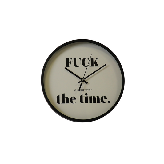 Wall Clock - 'FUCK the time' - Black/White - 34x34x4 cm