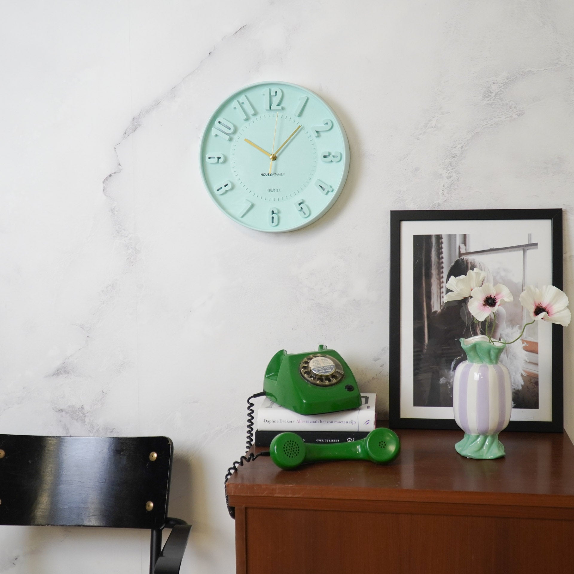 Clock- Wall Clock Numbers- Light Green  -30x30x4cm