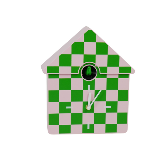 Clock- Wall Clock Cuckoo- Pattern- Green/Pink- 24x27x9cm