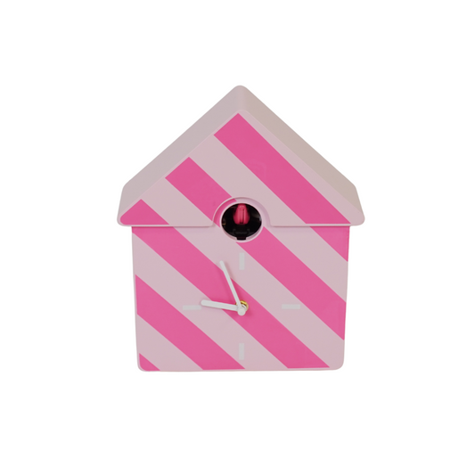 Clock- Wall Clock Cuckoo- Striped Pattern/Pink- 24x27x9cm
